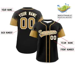 Black Old Gold Raglan Sleeves Authentic Baseball Jersey 2