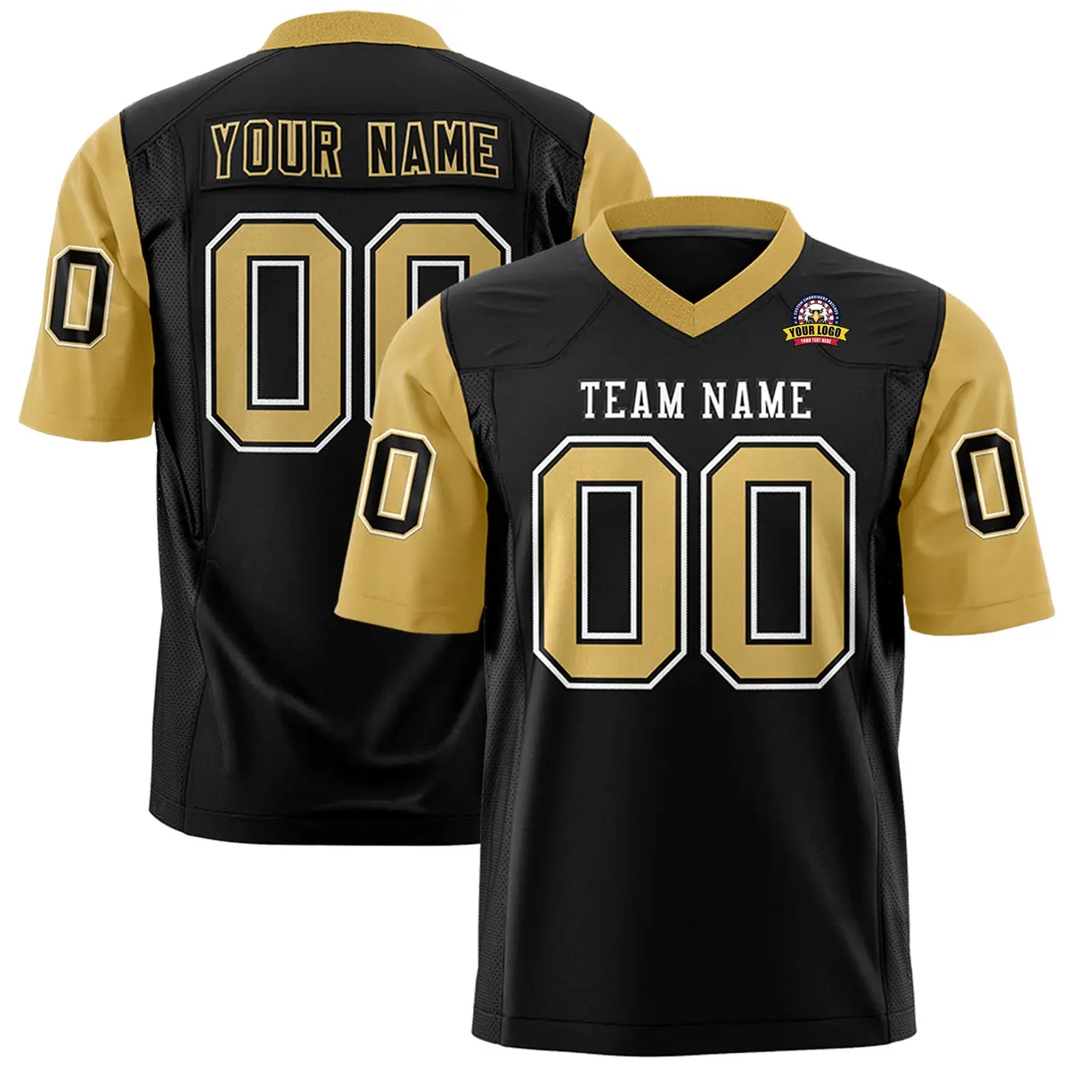 Black Old Gold Raglan Sleeves Authentic Football Jersey