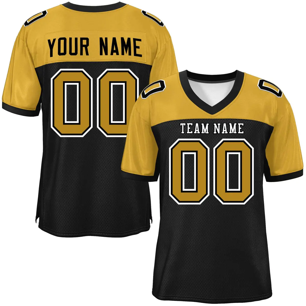 Black-Old Gold Raglan Sleeves Football Jersey