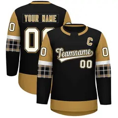 Black Old Gold Raglan Sleeves Round-Neck Hockey Jersey