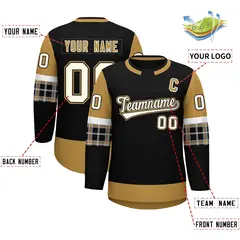 Black Old Gold Raglan Sleeves Round-Neck Hockey Jersey 2