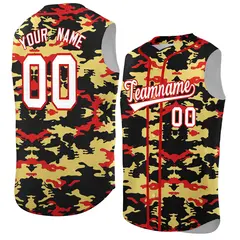 Black Old Gold Red Camo Sleeveless Baseball Jersey 1