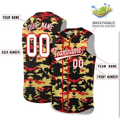 Black Old Gold Red Camo Sleeveless Baseball Jersey 2