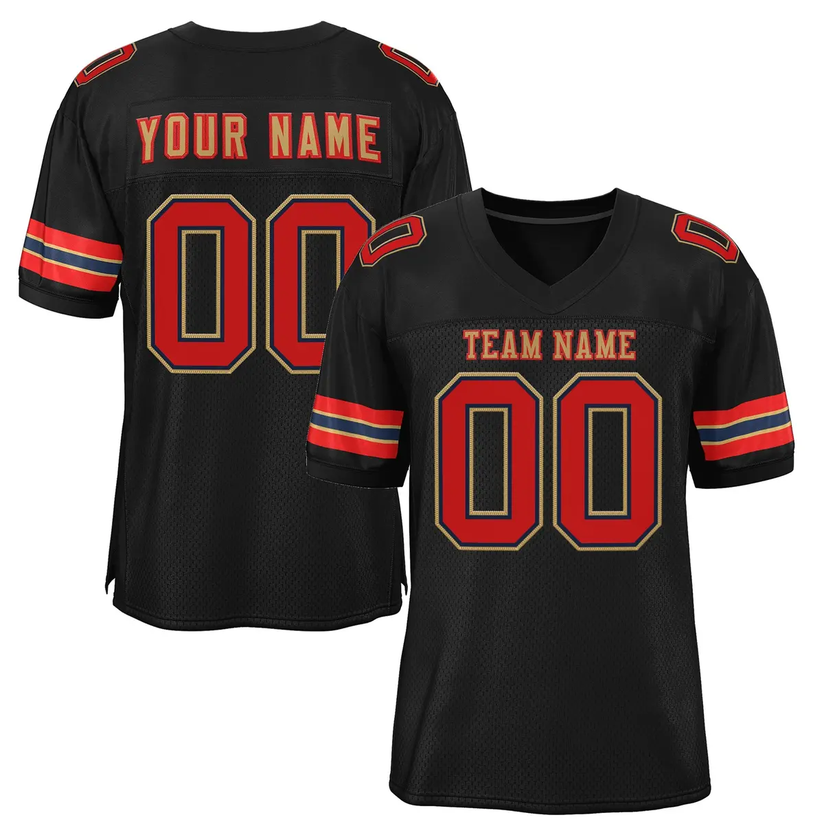 Black Old Gold-Red Mesh Football Jersey