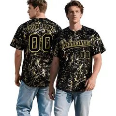Black Old Gold Shiny Gold Cracked Foil Hip Hop Baseball Jersey