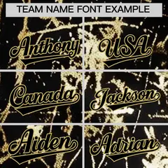 Black Old Gold Shiny Gold Cracked Foil Hip Hop Baseball Jersey 4