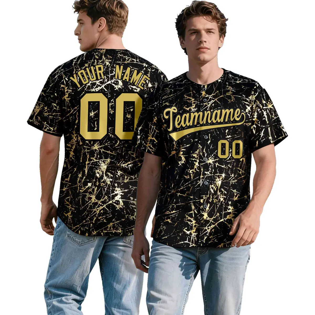 Black Old Gold Shiny Gold Cracked Texture Baseball Jersey