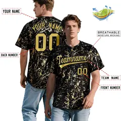 Black Old Gold Shiny Gold Cracked Texture Baseball Jersey 2