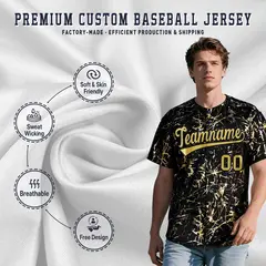 Black Old Gold Shiny Gold Cracked Texture Baseball Jersey 3