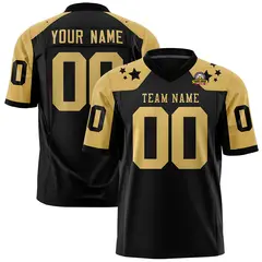 Black Old Gold Shoulder Star Pattern Flag Football Jersey 1