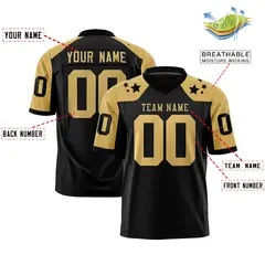 Black Old Gold Shoulder Star Pattern Flag Football Jersey 2