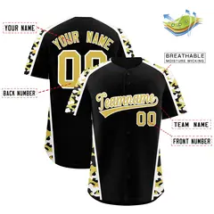 Black Old Gold Side Camo Baseball Jersey 2