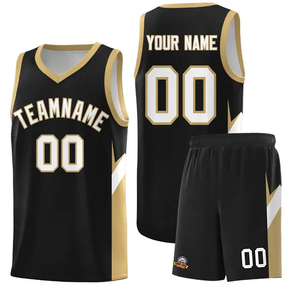 Black Old Gold Side Design Basketball Sports Uniform Jersey