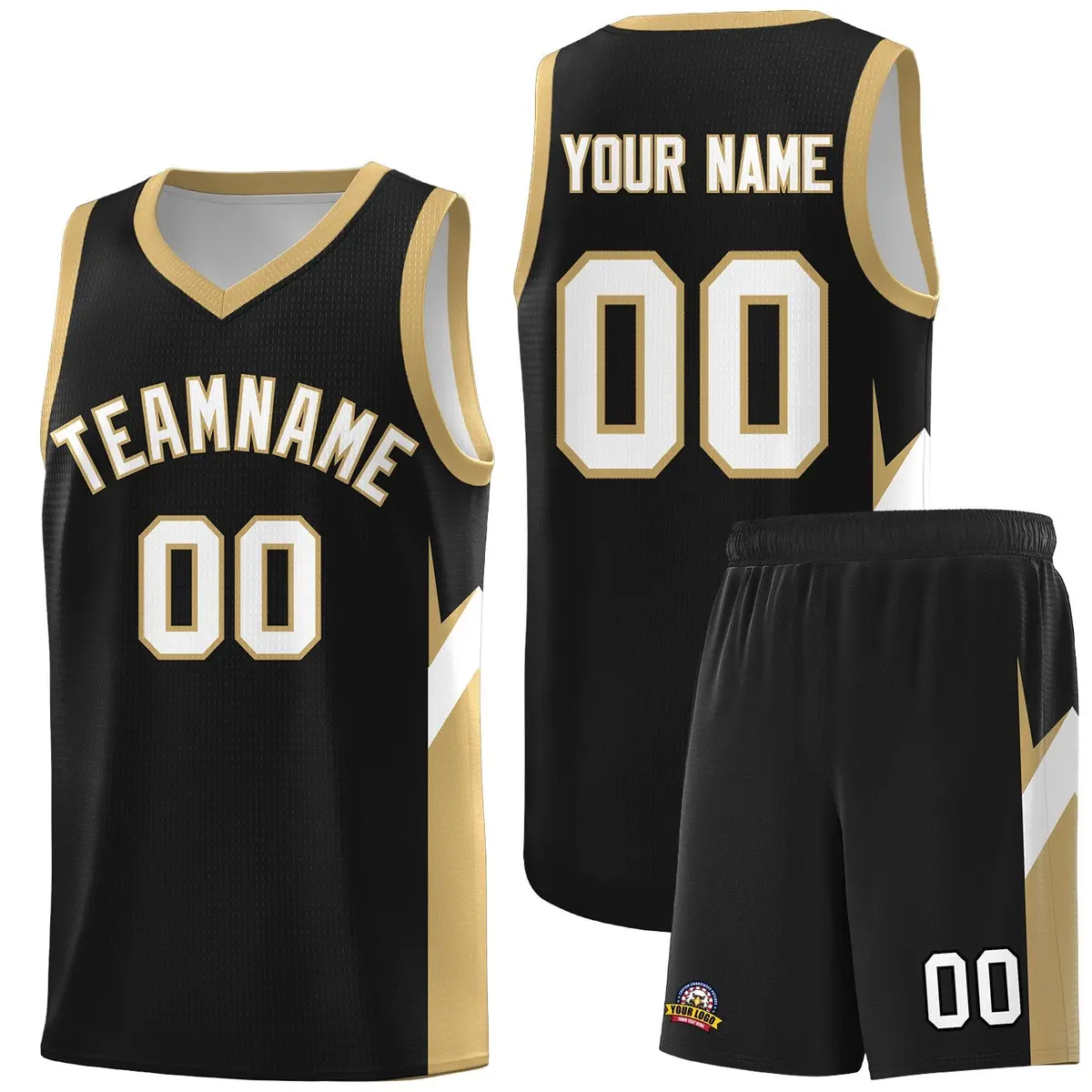 Black Old Gold Side Design Basketball Sports Uniform Jersey