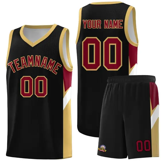Black Old Gold Side Design Basketball Sports Uniform Jersey