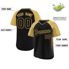 Black Old Gold Side Spot Raglan Pullover Baseball Jersey 2
