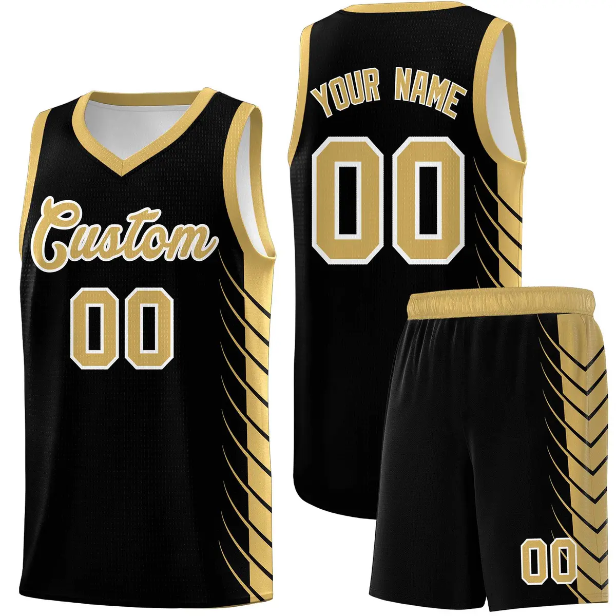 Black Old Gold Side Symmetrical Line Pattern Basketball Jersey