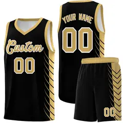 Black Old Gold Side Symmetrical Line Pattern Basketball Jersey 1