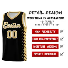 Black Old Gold Side Symmetrical Line Pattern Basketball Jersey 2