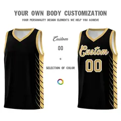 Black Old Gold Side Symmetrical Line Pattern Basketball Jersey 3