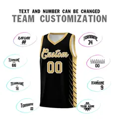 Black Old Gold Side Symmetrical Line Pattern Basketball Jersey 4