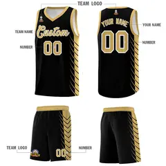 Black Old Gold Side Symmetrical Line Pattern Basketball Jersey 5