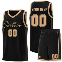 Black Old Gold Side Two Bars Basketball Jersey