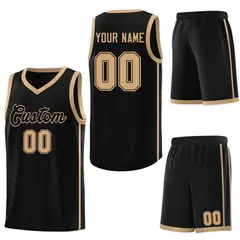 Black Old Gold Side Two Bars Basketball Jersey 6