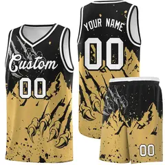 Black Old Gold Snow Mountain Beast Pattern Basketball Jersey 1