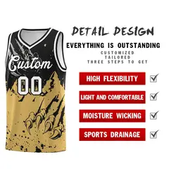 Black Old Gold Snow Mountain Beast Pattern Basketball Jersey 2