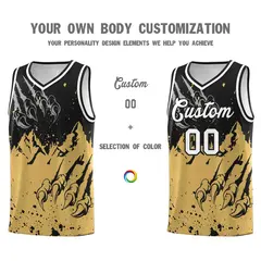 Black Old Gold Snow Mountain Beast Pattern Basketball Jersey 3