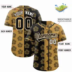 Black Old Gold Split Flower Graffiti Baseball Jersey 2