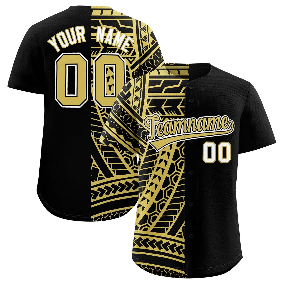 Black Old Gold Split Tribal Pattern Fashion Baseball Jersey