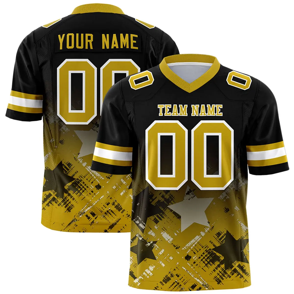 Black Old Gold Star Gradient Flag Football Jersey