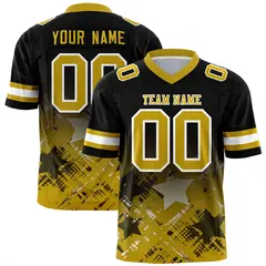 Black Old Gold Star Gradient Flag Football Jersey 1