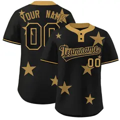 Black Old Gold Star Graffiti Two-Button Baseball Jersey 1
