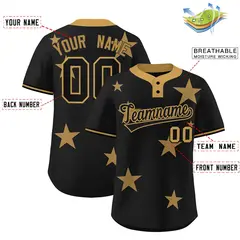 Black Old Gold Star Graffiti Two-Button Baseball Jersey 2