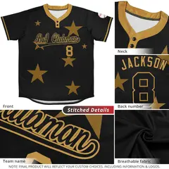 Black Old Gold Star Graffiti Two-Button Baseball Jersey 5