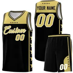 Black Old Gold Star Pattern Basketball Jersey