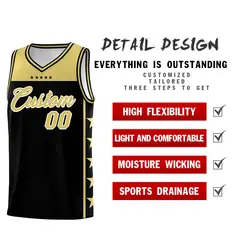 Black Old Gold Star Pattern Basketball Jersey 3