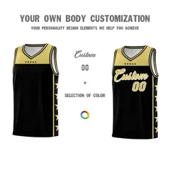 Black Old Gold Star Pattern Basketball Jersey 4