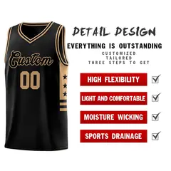 Black Old Gold Star Pattern Basketball Jersey 4