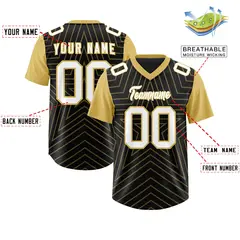 Black Old Gold Star Pattern Raglan Football Jersey 2