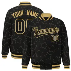 Black Old Gold Star Pattern Varsity Letterman Baseball Jacket 1