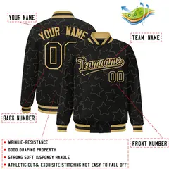 Black Old Gold Star Pattern Varsity Letterman Baseball Jacket 2