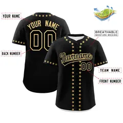 Black Old Gold Star Ribbing Authentic Baseball Jersey 2