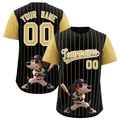 Black Old Gold Stripe Animals Graffiti Raglan Baseball Jersey 1
