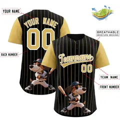 Black Old Gold Stripe Animals Graffiti Raglan Baseball Jersey 2