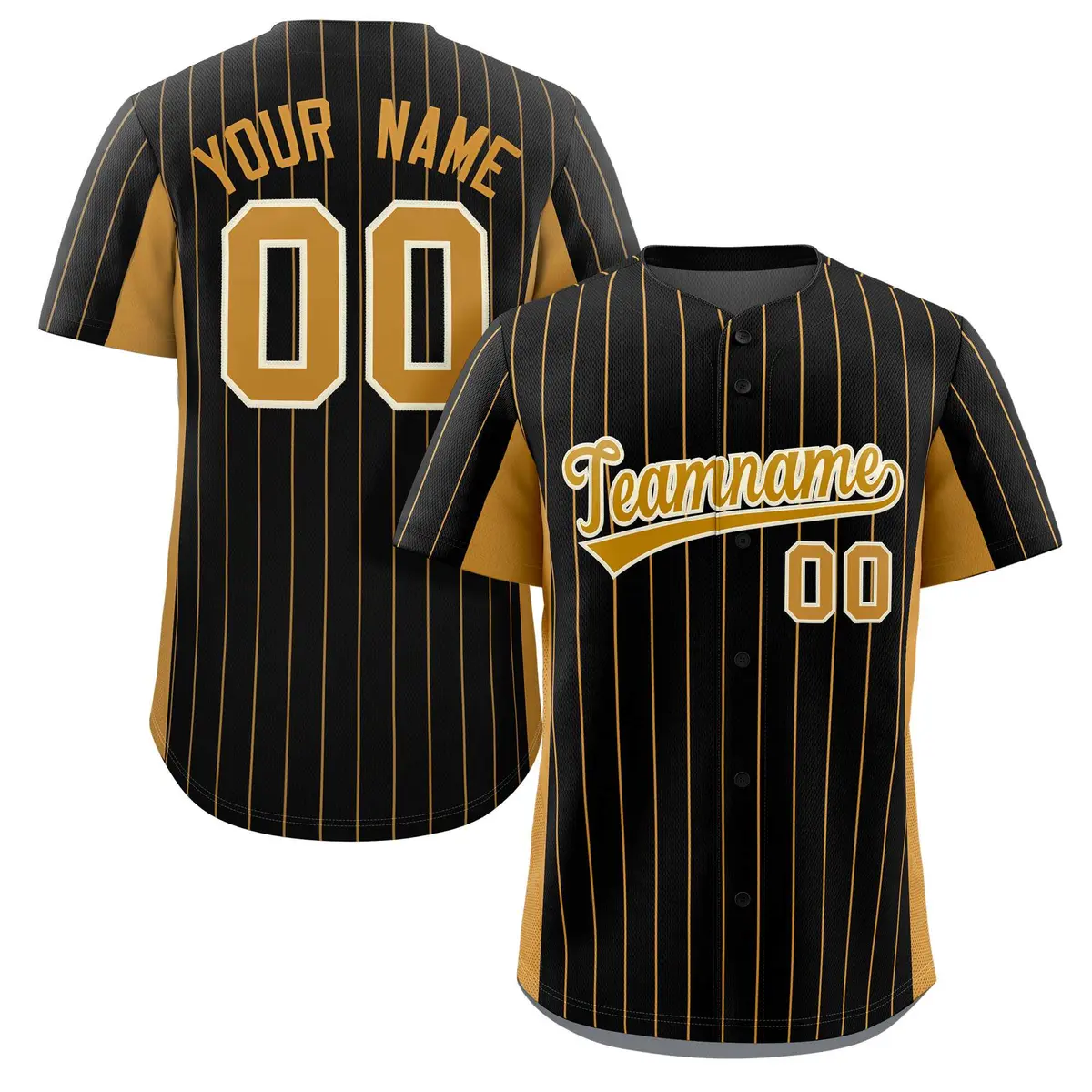 Black Old Gold Stripe Full Button Baseball Jersey