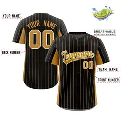 Black Old Gold Stripe Full Button Baseball Jersey 2